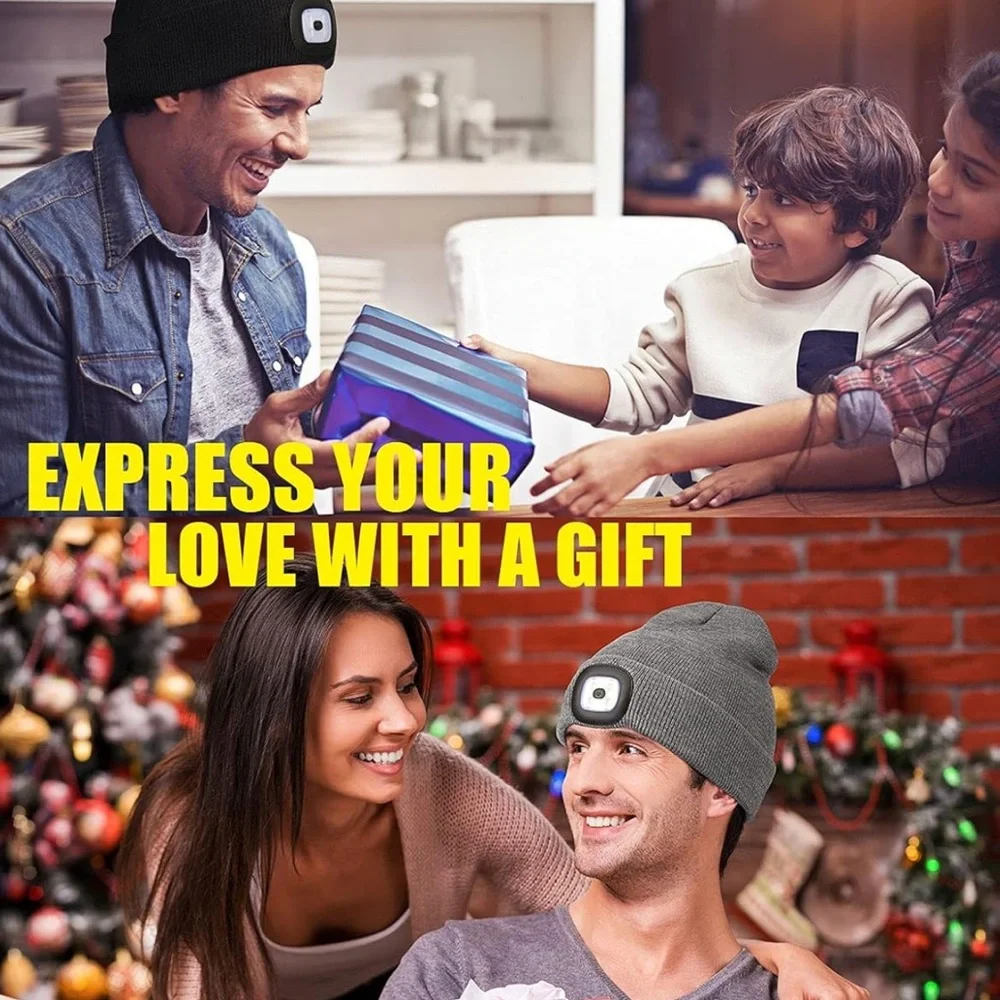 Unisex Hat with Light, USB Rechargeable Hands Free Headlamp LED Beanie NWT‎